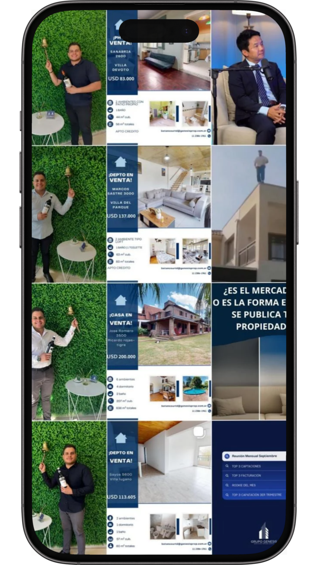 Mockup celular con contenido inmobiliario de Instagram